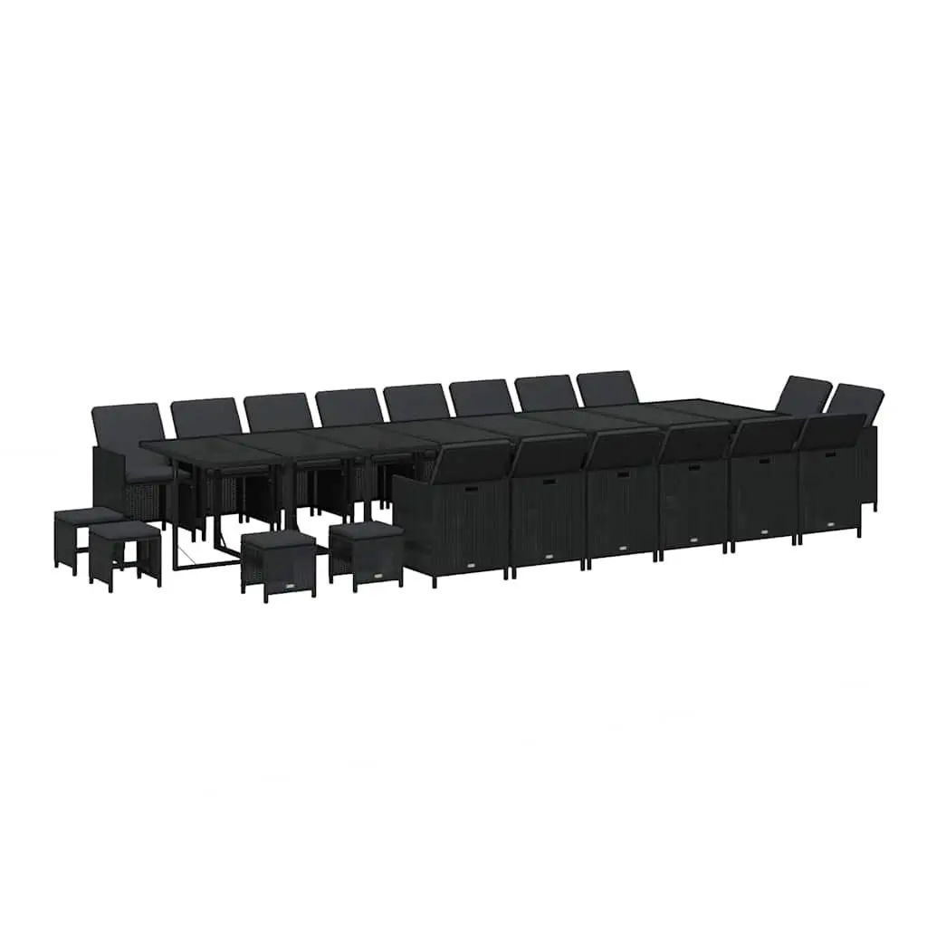 Outdoor Dining Set 21 Piece Black Poly Rattan Chairs Table with Cushions