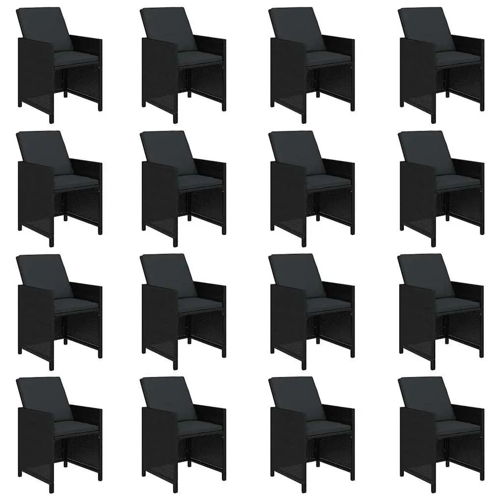 Outdoor Dining Set 21 Piece Black Poly Rattan Chairs Table with Cushions