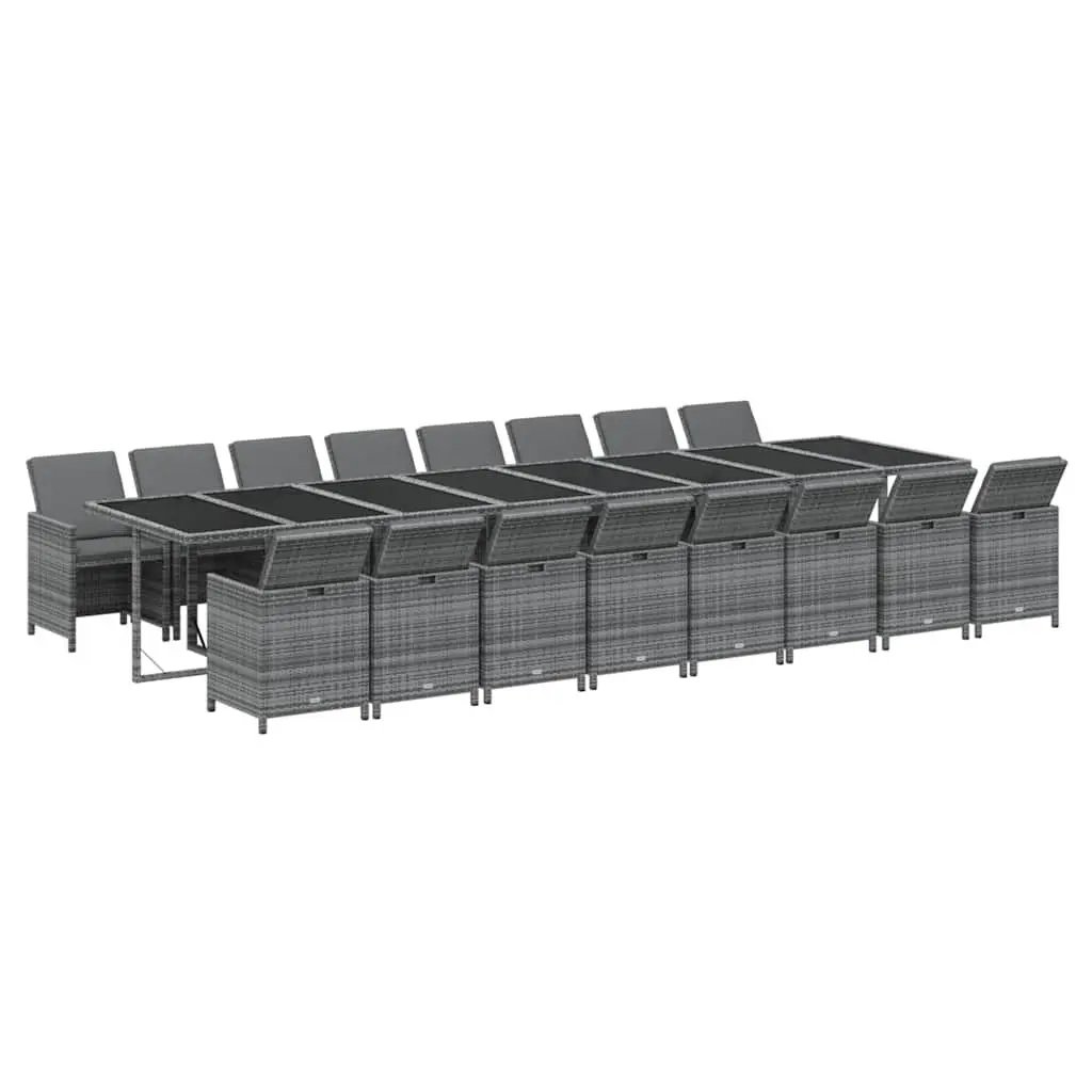Garden Dining Set 17 Piece Poly Rattan Outdoor Furniture Grey with Cushions