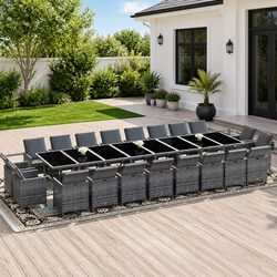 Outdoor Dining Set 21 Piece Garden Furniture Grey Poly Rattan with Cushions