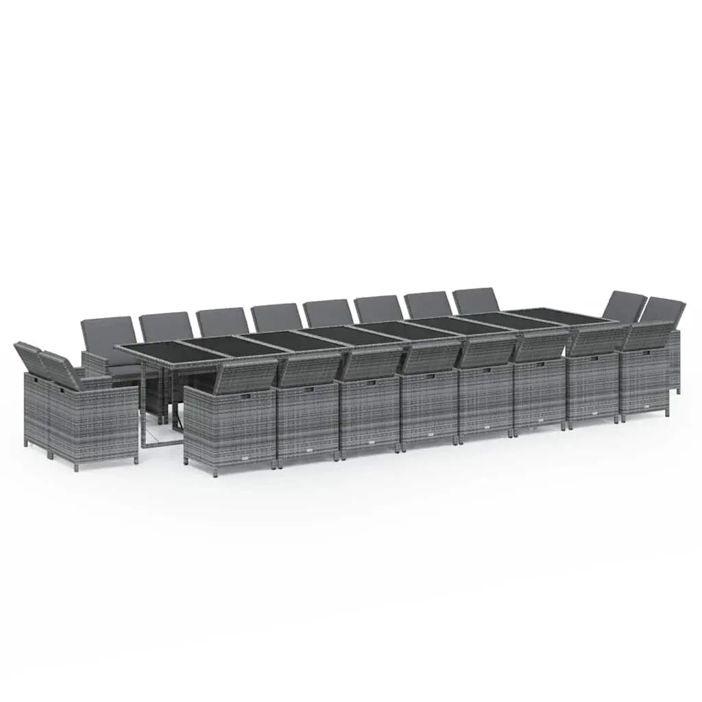 Outdoor Dining Set Grey Poly Rattan 21 Piece with Cushions