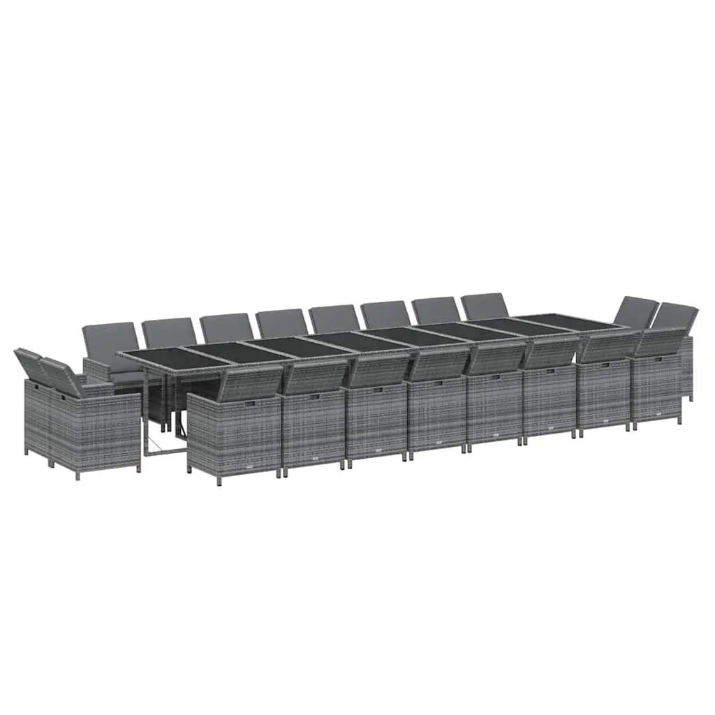 Outdoor Dining Set Grey Poly Rattan 21 Piece with Cushions