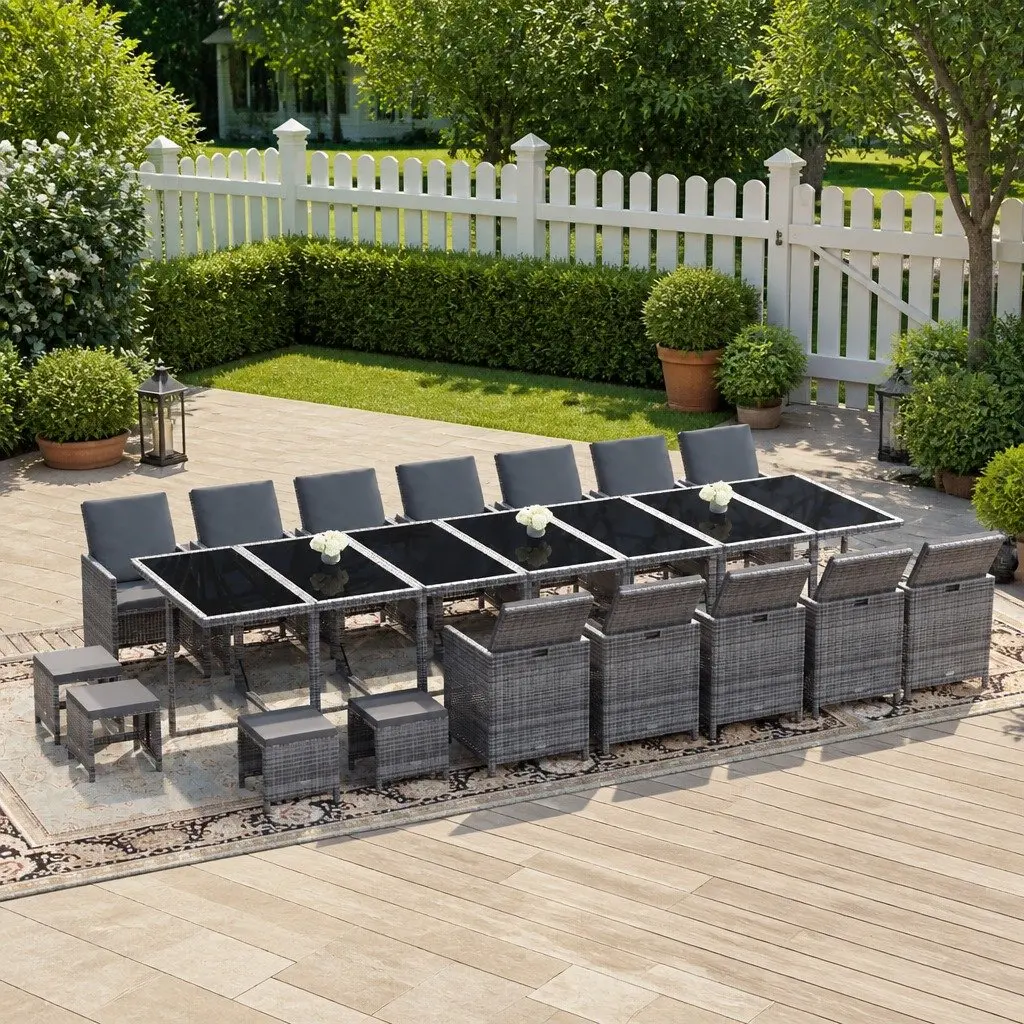 Outdoor Furniture Set 21 Piece Grey PE Rattan Dining with Cushions