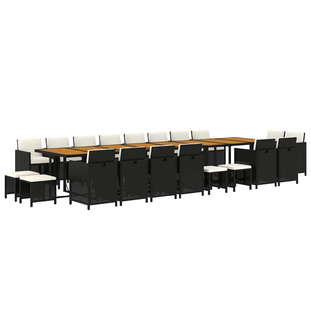 Outdoor Dining Set 21 Piece Black PE Rattan Furniture with Cushions