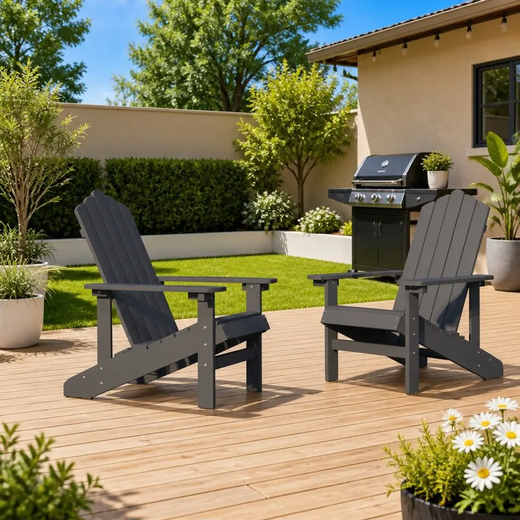 Adirondack Chairs Weather Resistant HDPE 2 pcs Outdoor Patio Seating
