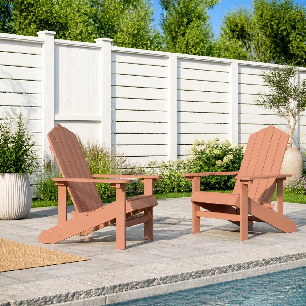 Adirondack Chairs Outdoor Garden Seating Set of 2 Brown Weather Resistant High Backrest