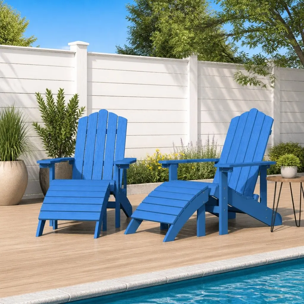 Adirondack Chairs Set Detachable Footstools Outdoor Garden Patio 2 Piece