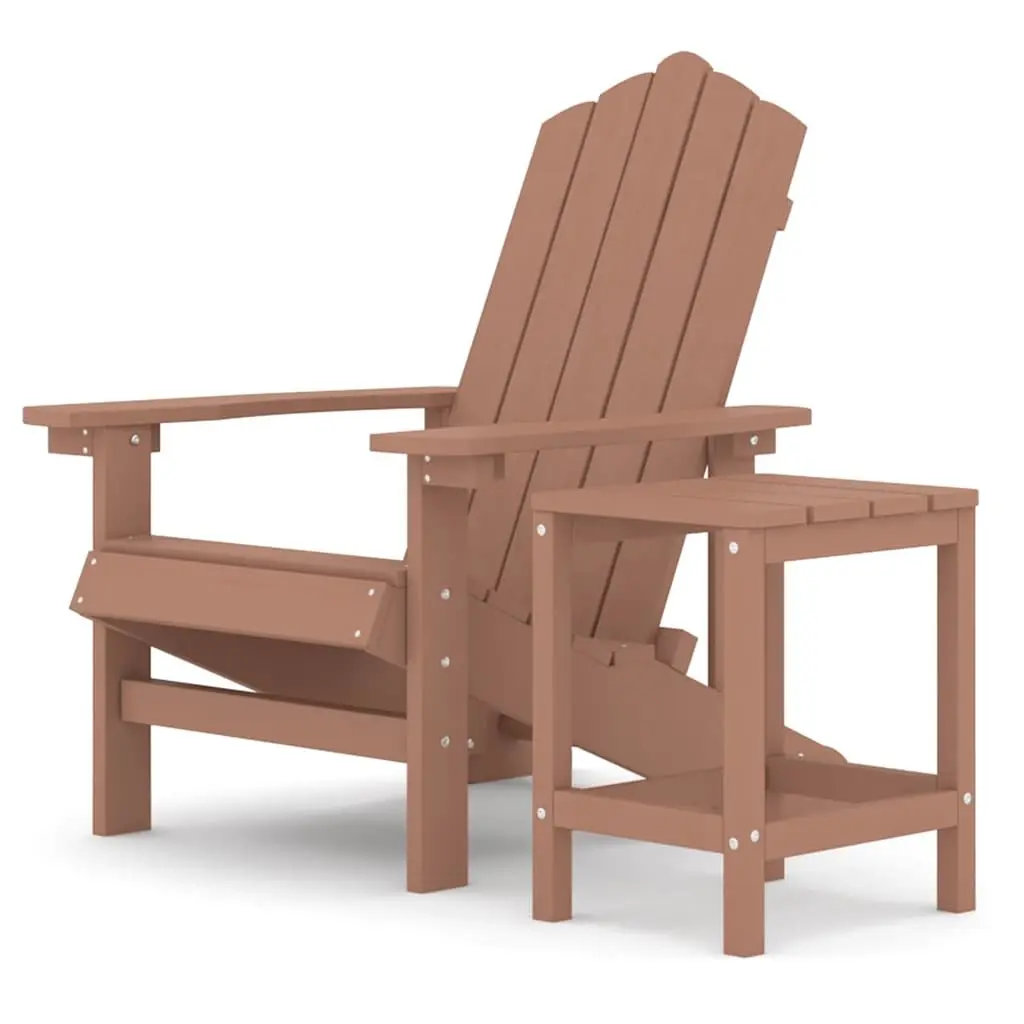 Adirondack Chair with Attached Table Brown Weather Resistant Outdoor Seating