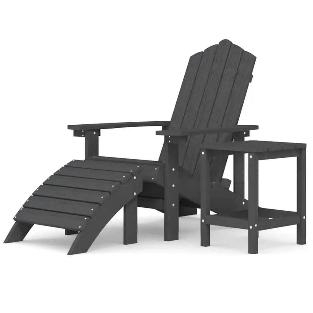 Adirondack Chair Set with Detachable Footstool and Side Table Weather-Resistant HDPE Anthracite Color
