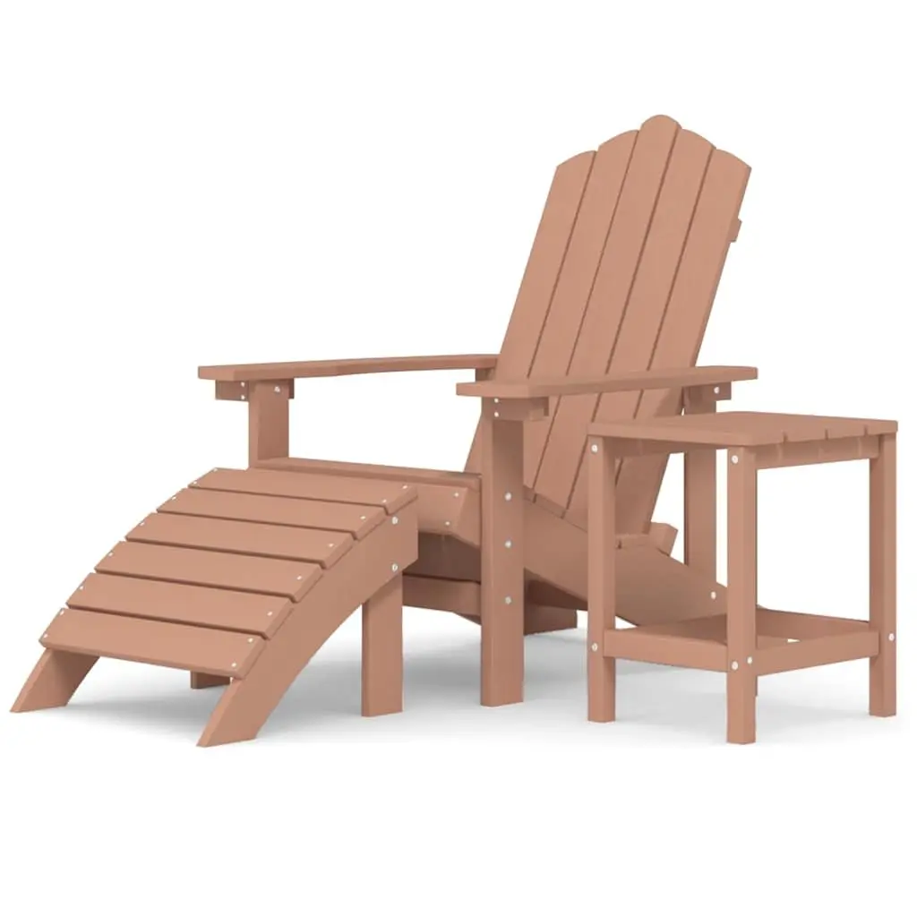 Adirondack Chair with Detachable Footstool and Side Table Brown