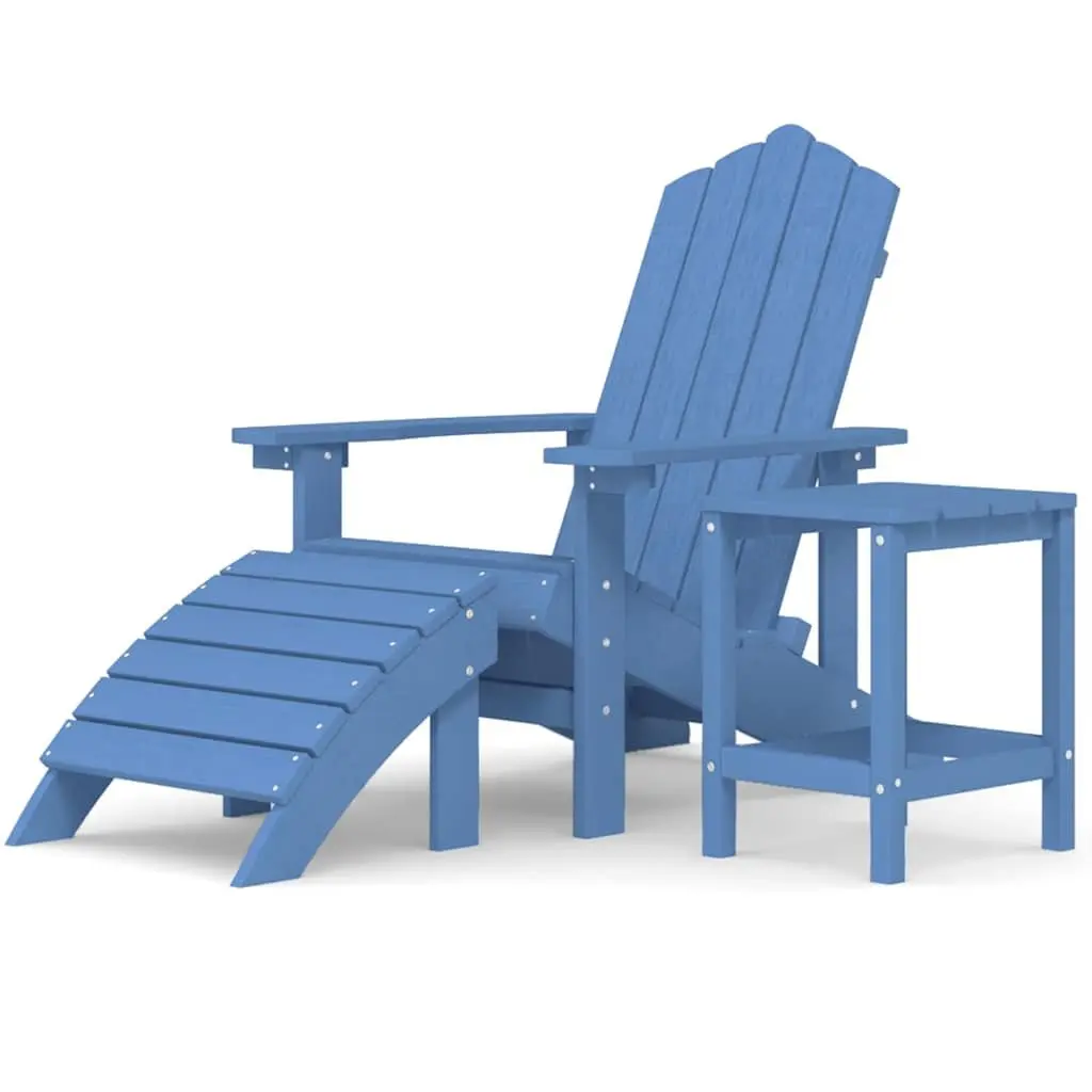 Outdoor Adirondack Chair with Footstool and Side Table Garden Patio Seating Blue