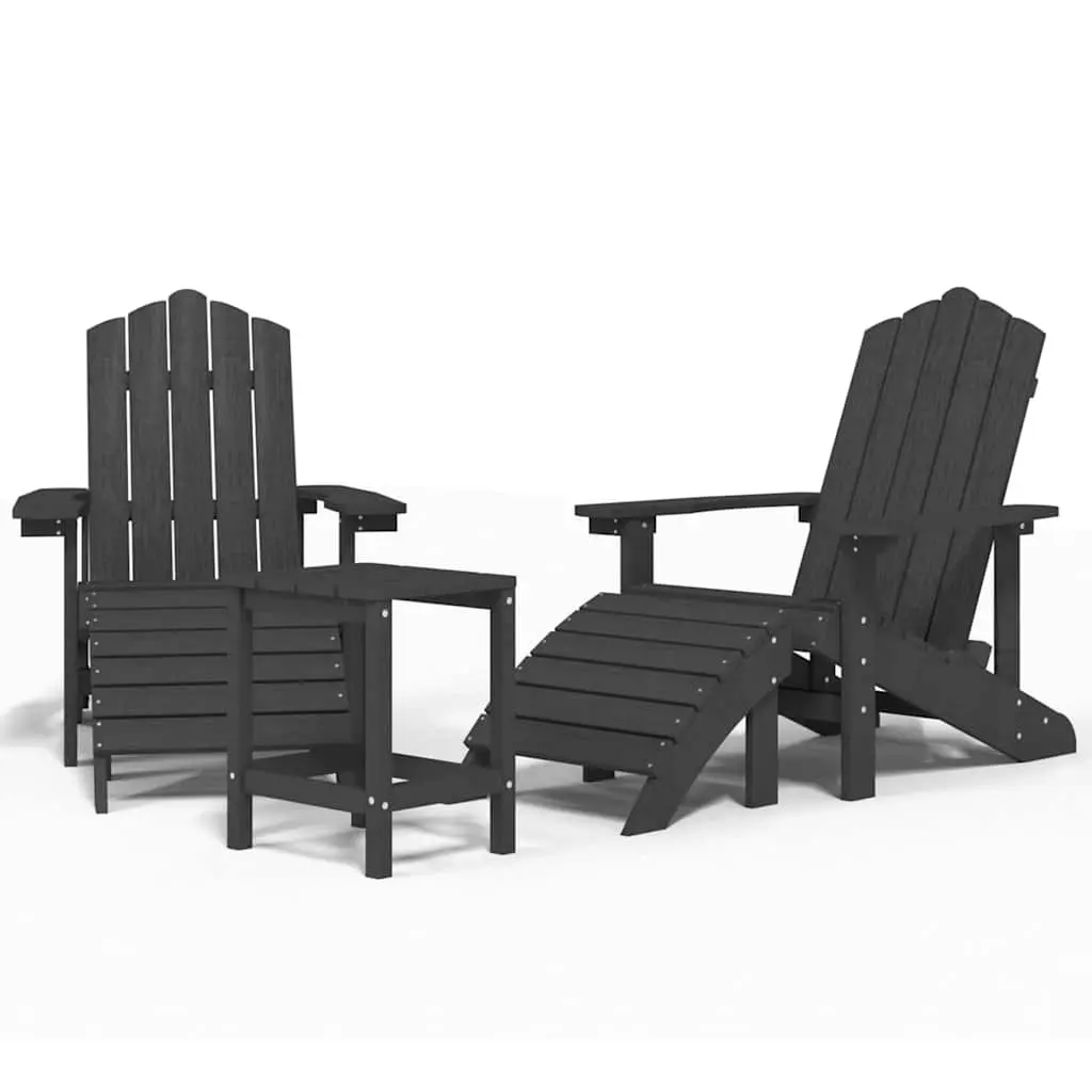 Adirondack Chairs Set with Detachable Footstools and Side Table Weather-resistant Anthracite Color