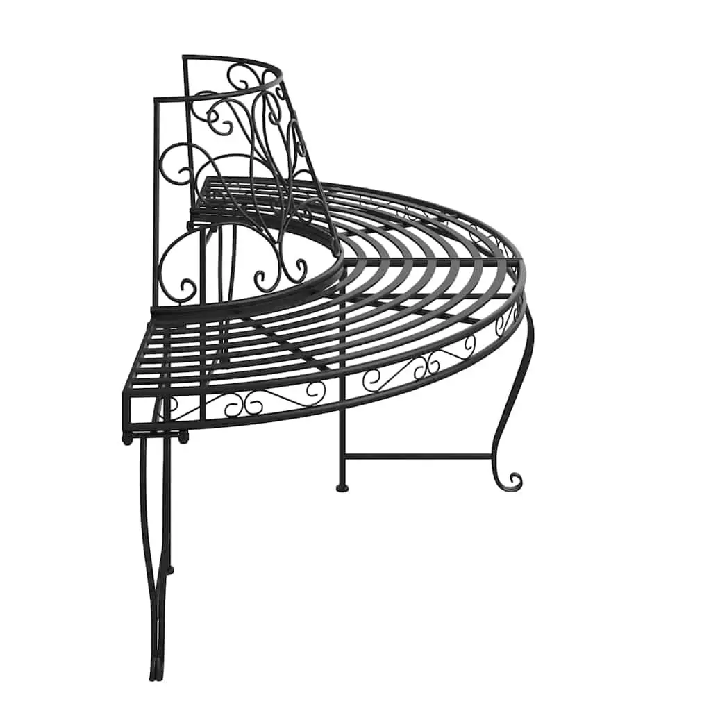 Half Round Tree Bench Outdoor Seating 2 pcs Ø160 cm Black Steel Garden Wrap