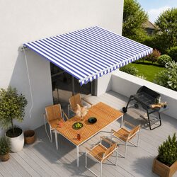 Automatic Retractable Awning 400x300 cm Patio Outdoor Sun Shade Blue White