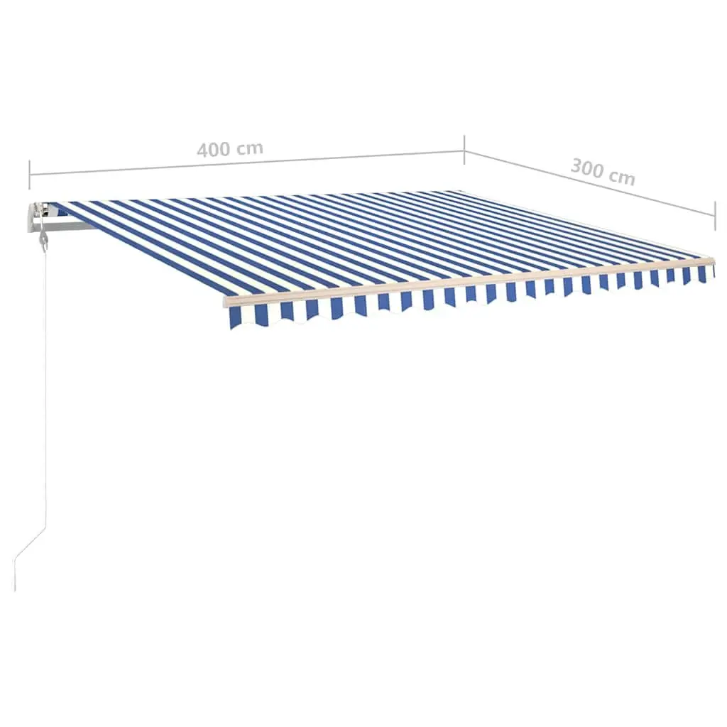 Retractable Awning Outdoor Sun Shade 400x300cm UV and Water Resistant Blue White