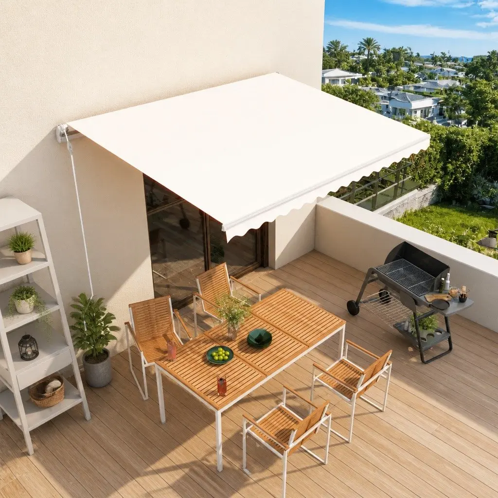 Automatic Retractable Awning Cream 400x300 cm Outdoor Patio Sunshade