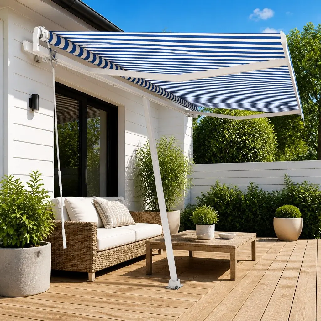 Freestanding Automatic Retractable Awning Motorised 400x300cm Outdoor Patio Sun Shade Blue