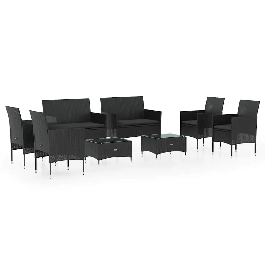 Outdoor Garden Lounge Set Poly Rattan Furniture 8 Piece with Cushions Black