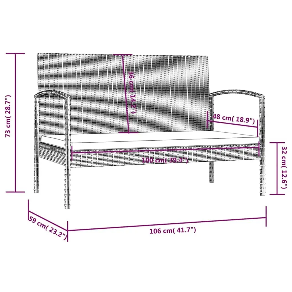 Outdoor Lounge Set Black 8 Piece Powder Coated Steel Frame PE Rattan Thick Cushions