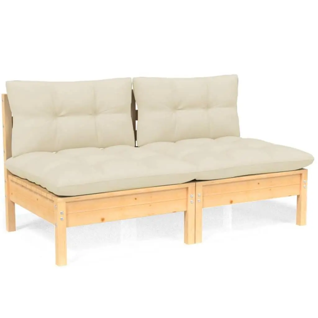 2-Seater Garden Sofa Outdoor Patio Furniture Pinewood Modular Lounge Seat Cream