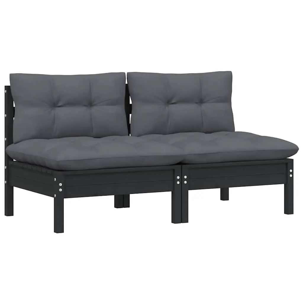 2-Seater Garden Sofa Outdoor Patio Furniture Solid Pinewood with Cushions Black