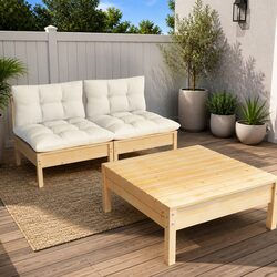 Garden Lounge Set 3 Piece Outdoor Patio Furniture Cream Cushions Modular