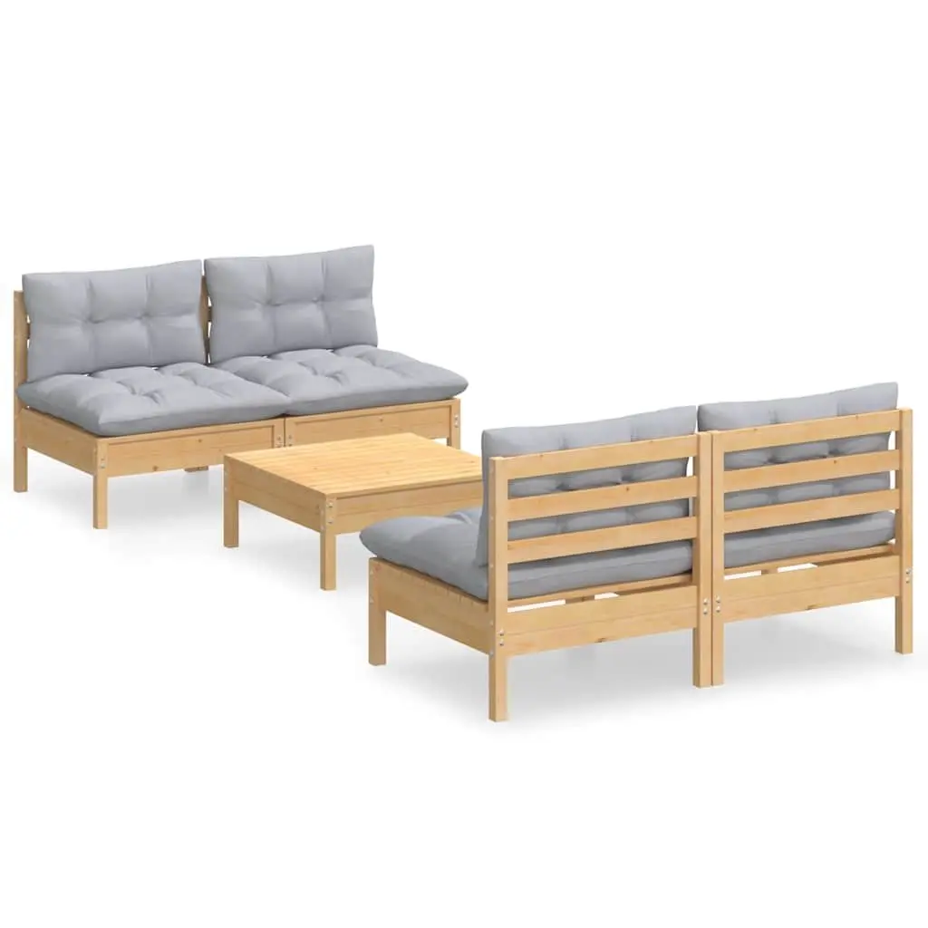 Garden Lounge Set 5 Piece Outdoor Patio Furniture Grey Cushions Modular Pinewood