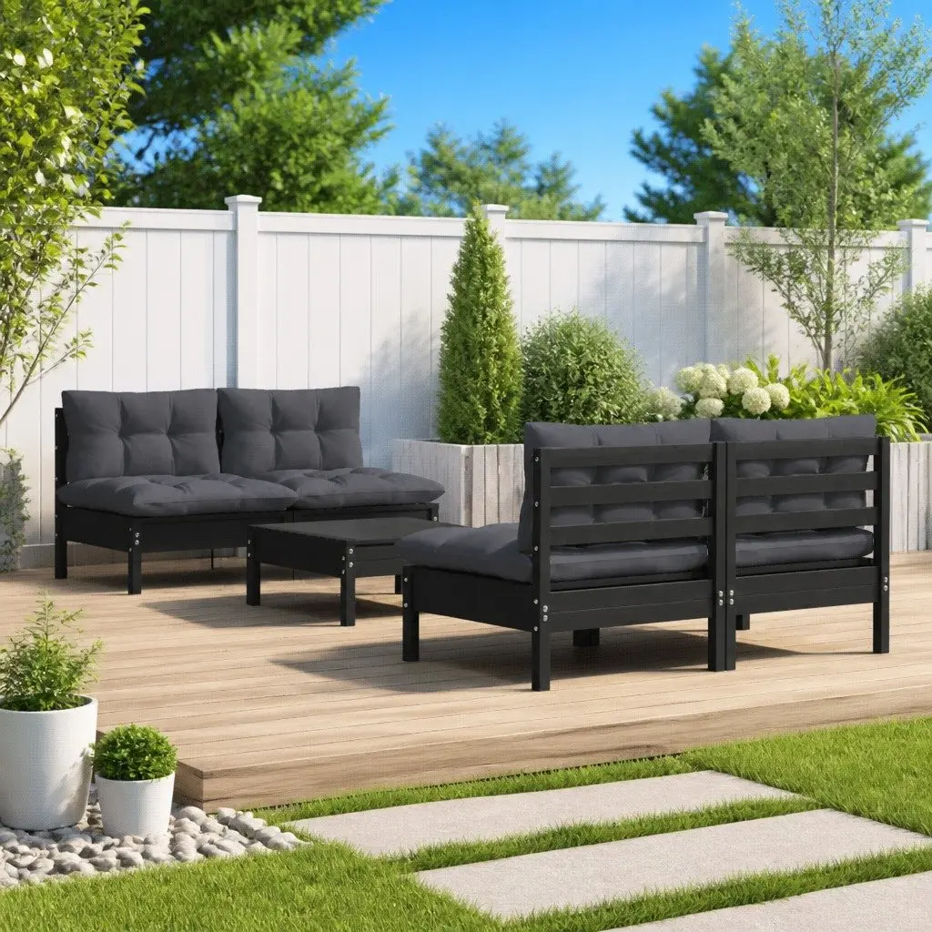 Garden Lounge Set 5 Piece Outdoor Patio Furniture Pinewood with Cushions Modular