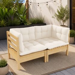 2-Seater Garden Sofa Outdoor Patio Seating Solid Wood Frame Cream Cushions