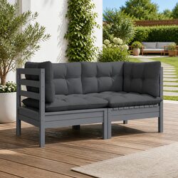 2-Seater Garden Sofa Outdoor Patio Seating Solid Pinewood with Grey Cushions