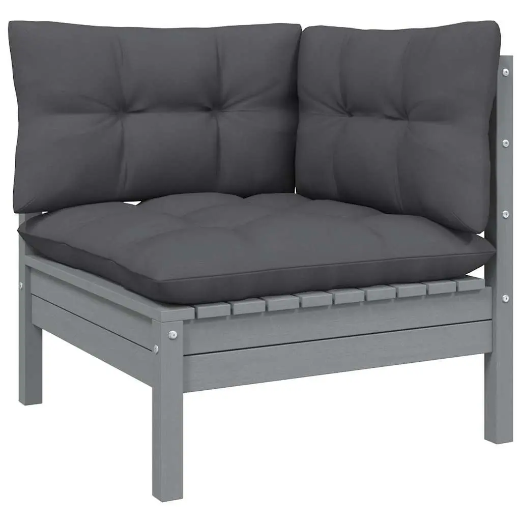2-Seater Garden Sofa Outdoor Patio Seating Solid Pinewood with Grey Cushions