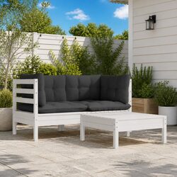 Garden Lounge Set 3 Piece Outdoor Furniture Pinewood Patio with Cushions