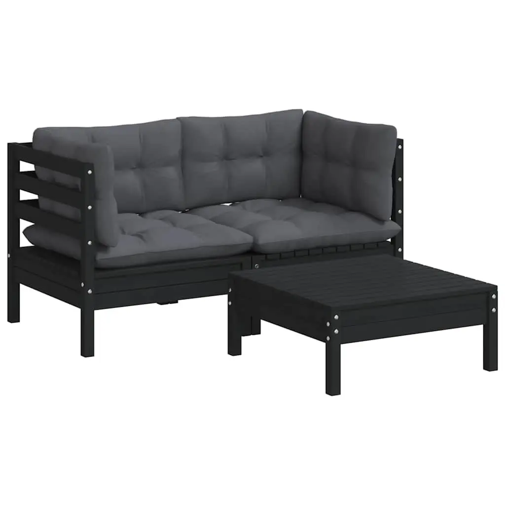 Garden Lounge Set 3 Piece Outdoor Patio Furniture with Cushions Pinewood
