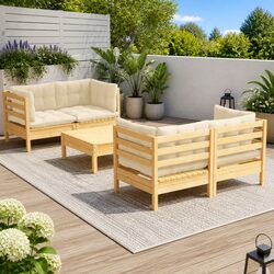 5 Piece Garden Lounge Set with Cream Cushions Solid Pinewood Outdoor Furniture