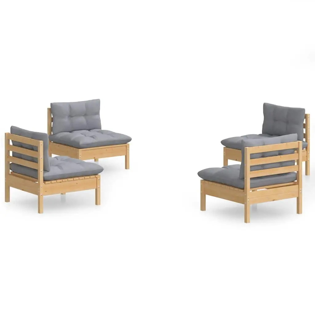 Outdoor Patio Furniture 4 Piece Modular Garden Lounge Set Grey Cushions Pinewood