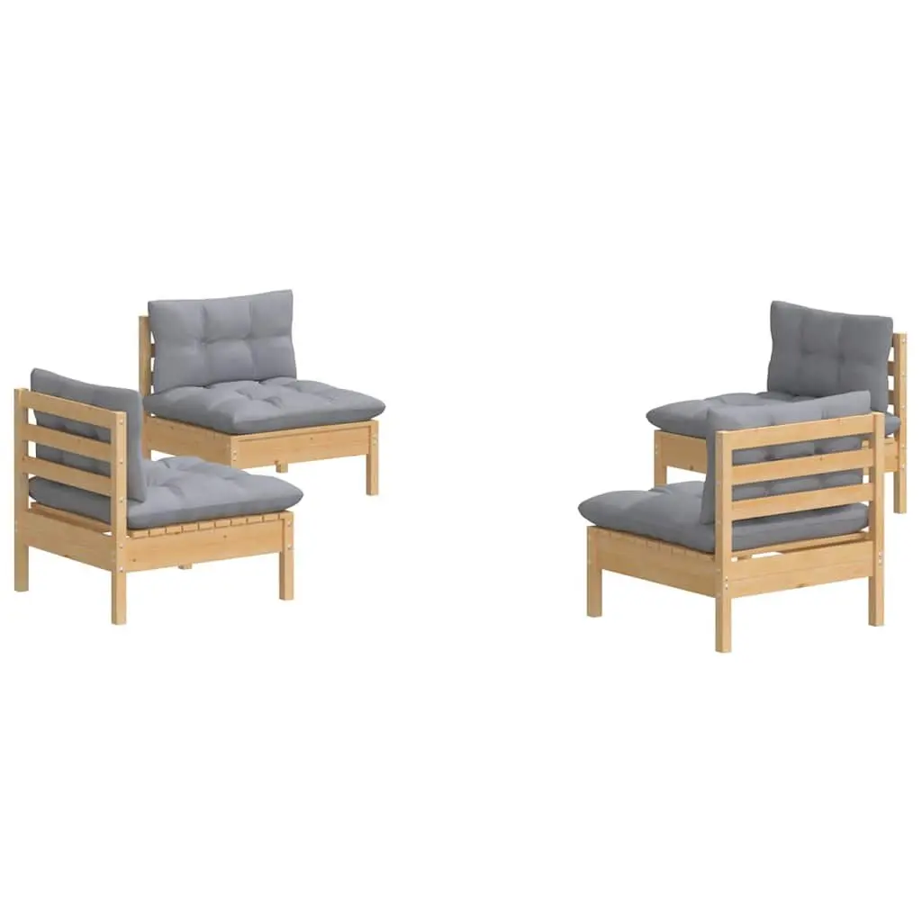 Outdoor Patio Furniture 4 Piece Modular Garden Lounge Set Grey Cushions Pinewood