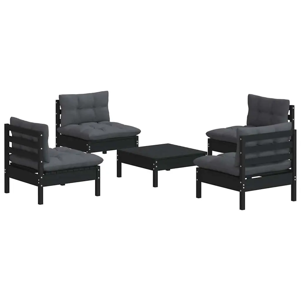 Garden Lounge Set 5 Piece Pinewood Patio Furniture Anthracite Cushions Modular