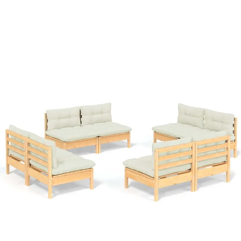Garden Lounge Set 8 Piece Outdoor Patio Furniture Pinewood with Cream Cushions