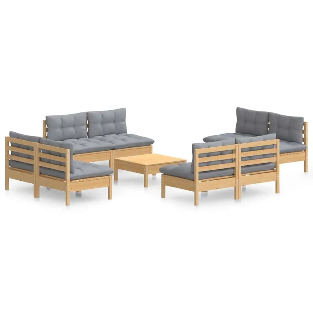 9 Piece Modular Outdoor Garden Lounge Set Solid Pinewood Frame with Grey Cushions
