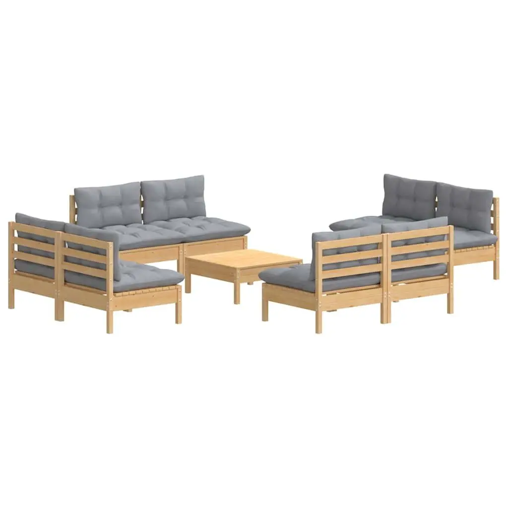 9 Piece Modular Outdoor Garden Lounge Set Solid Pinewood Frame with Grey Cushions