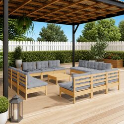 Garden Lounge Set 13 Piece Outdoor Patio Furniture Grey Cushions Pinewood