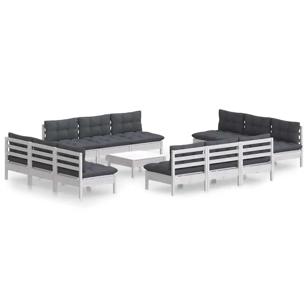 Garden Lounge Set 13 Piece Outdoor Patio Furniture Modular Pinewood White