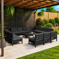 Garden Lounge Set 13 Piece Outdoor Patio Furniture with Cushions Pinewood