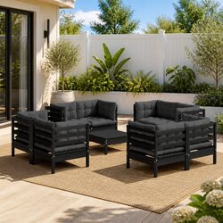 Versatile 9 Piece Pinewood Outdoor Lounge Furniture Set
