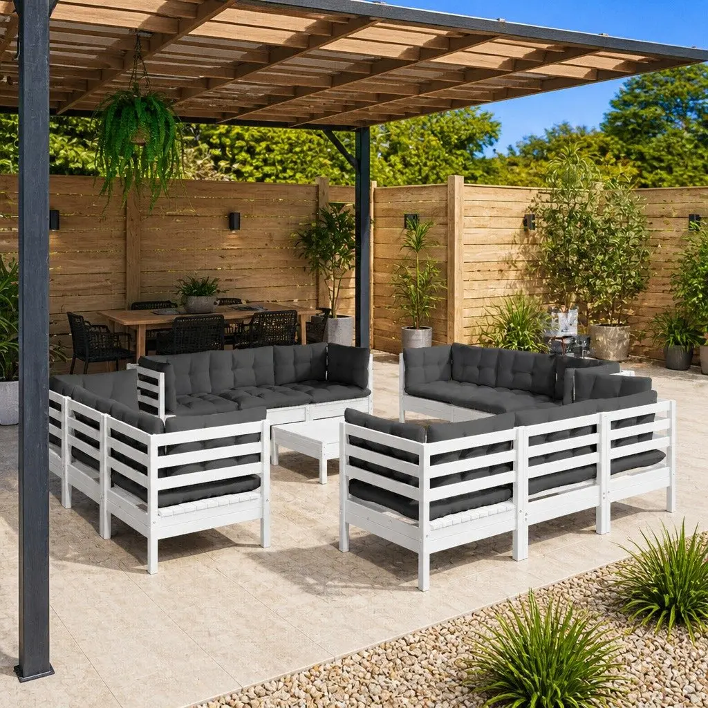 Garden Lounge Set Modular Pinewood 13 Piece White