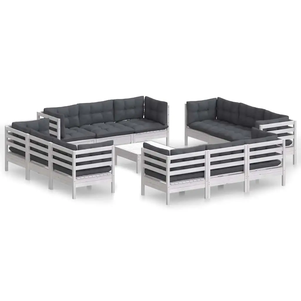 Garden Lounge Set Modular Pinewood 13 Piece White