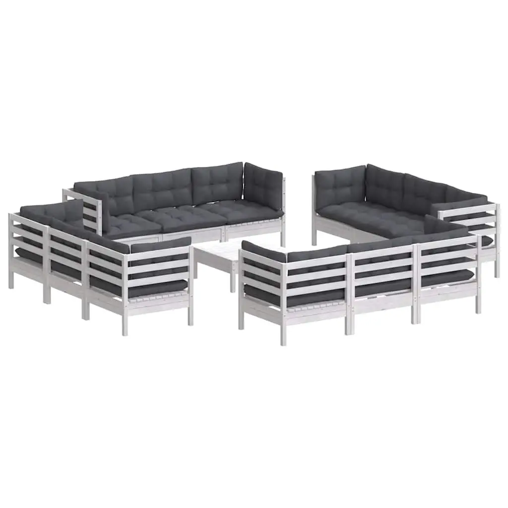 Garden Lounge Set Modular Pinewood 13 Piece White