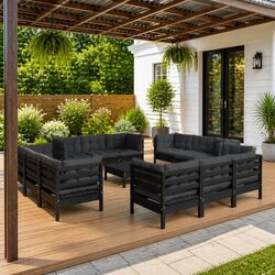 Garden Lounge Set 13 Piece Outdoor Patio Furniture Pinewood with Cushions Black