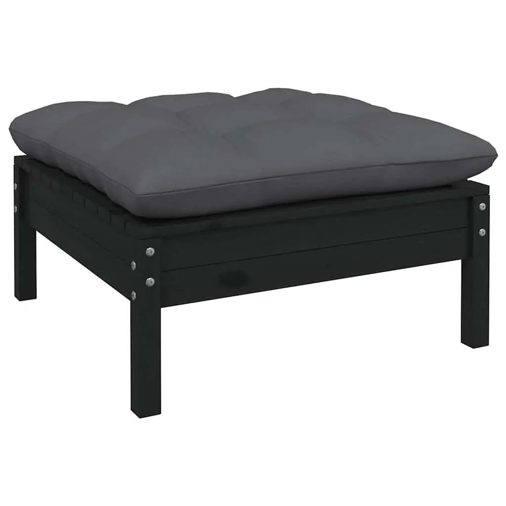 Garden Lounge Set 4 Piece Pinewood Patio Furniture with Cushions Black Outdoor