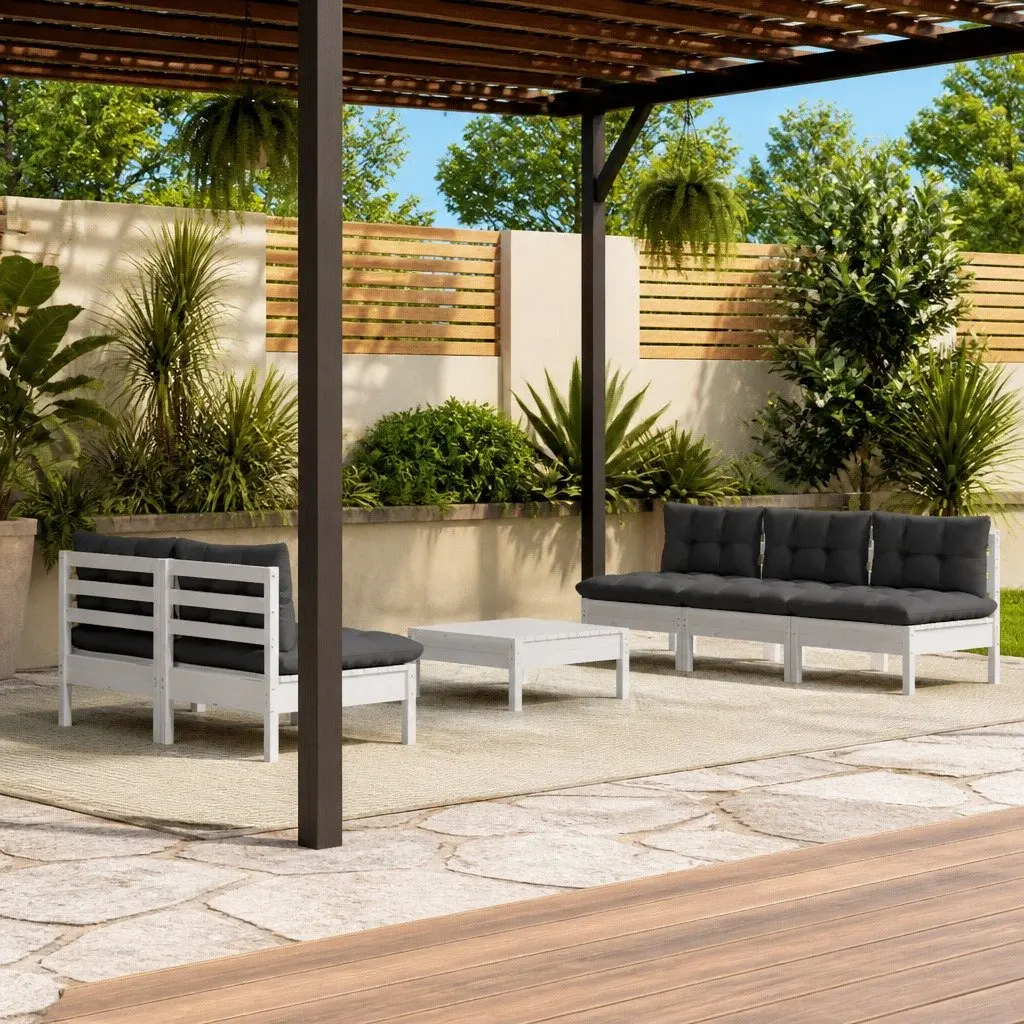 Modular Outdoor Pinewood Garden Lounge Set 6 Piece with Cushions
